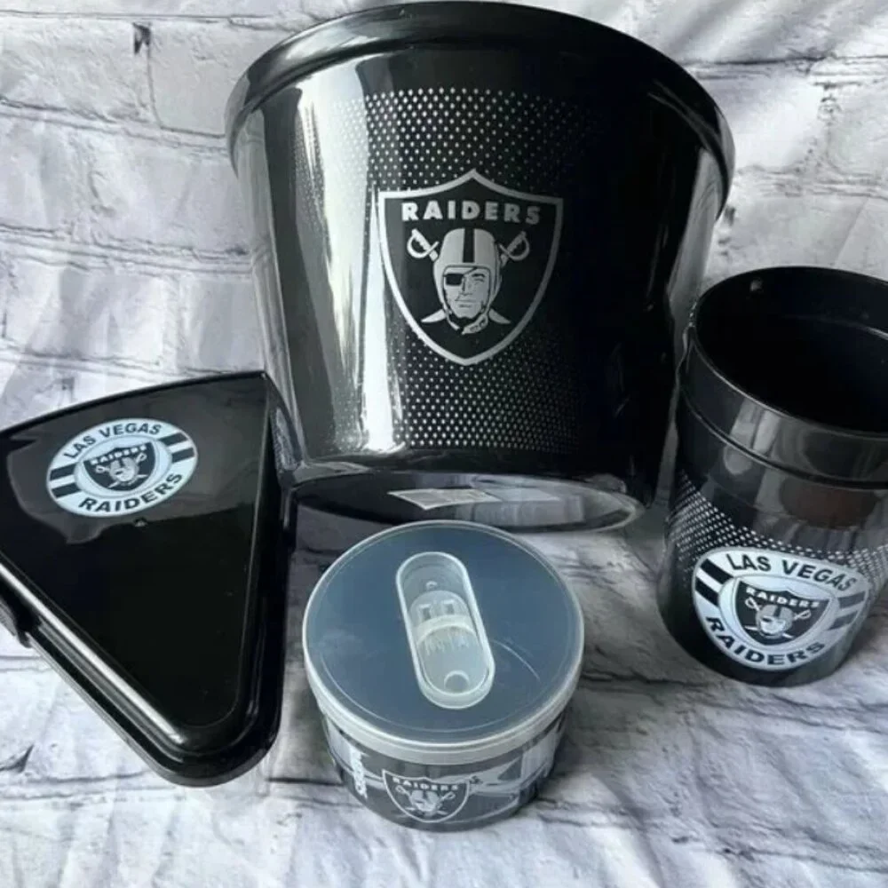 vintage Raiders NFL Plastic Bucket, 2 Cups, Pizza & Snack Container